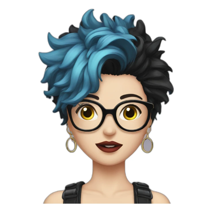 Punk female earrings , glasses,read and black short hair, sticker