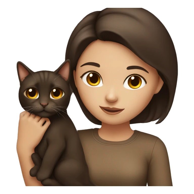 Dark brown hair girl with her brown cat  sticker