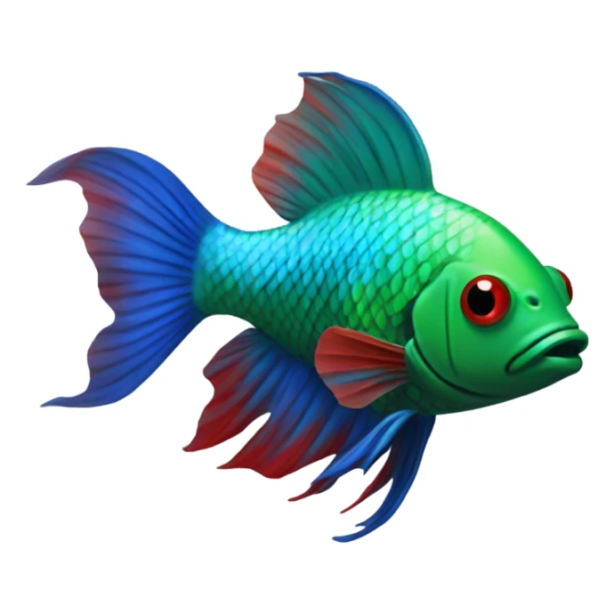 blue and green beta fish with a little bit of red sticker