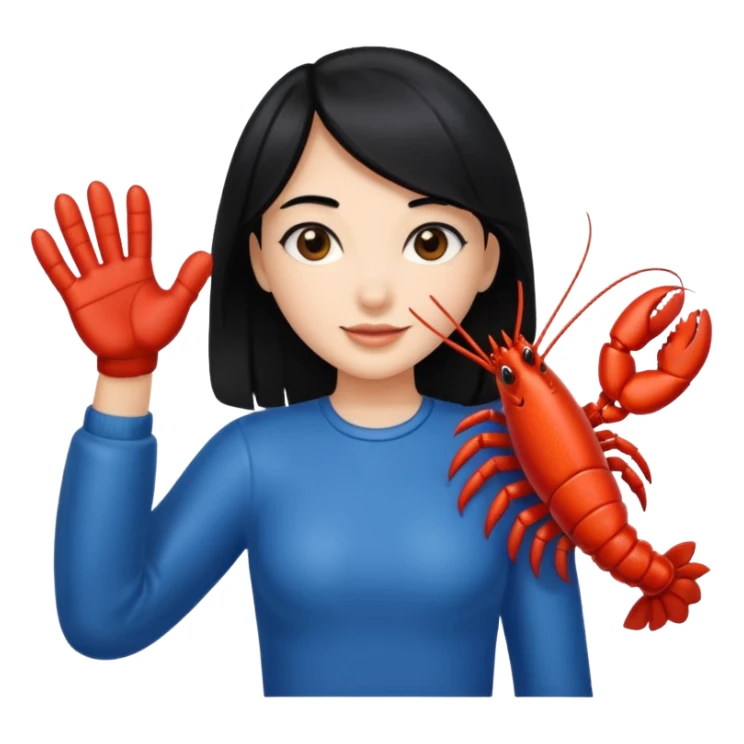 a lobster claw high five a girl with black hair sticker