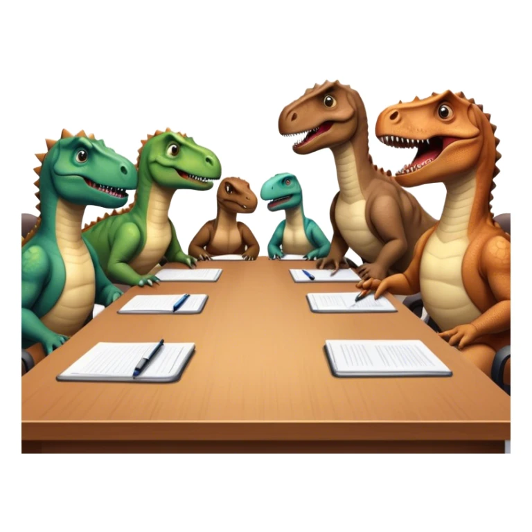 office dinosaurs sitting along the conference table sticker