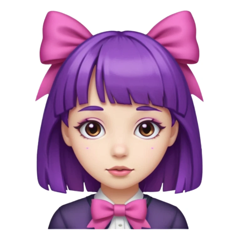 girl with bangs and purple hair and pink bow sticker