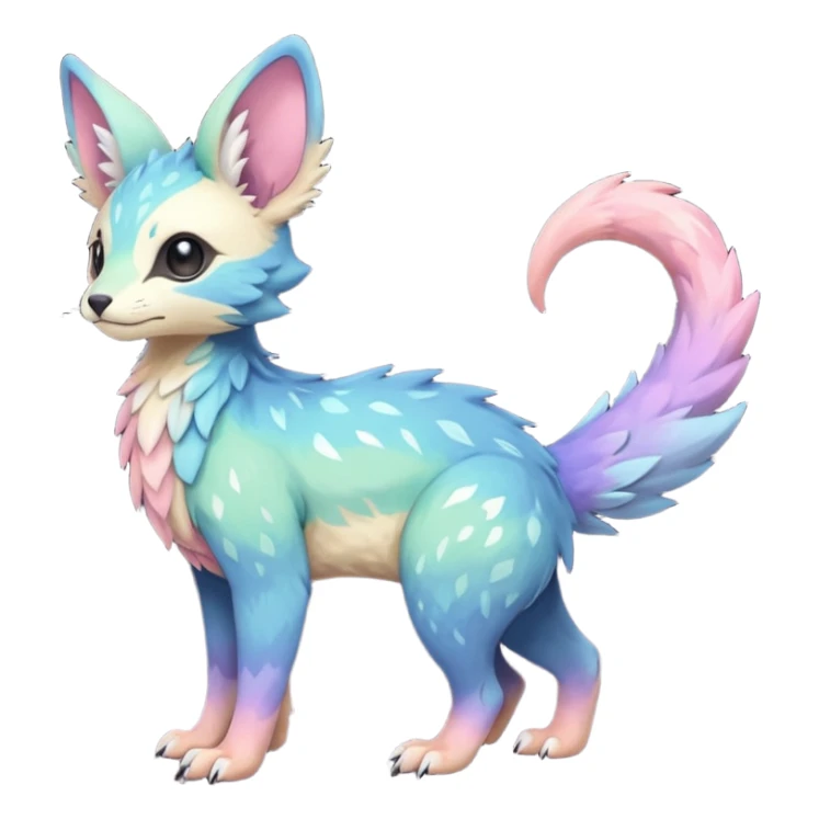 Feral Rare realistic edgy pretty beautiful handsome gorgeous pastel-gradient aesthetic colorful vibrant Vernid-Trico-species-Fakemon-creature by LiLaiRa, random markings, tufted ears, full body sticker
