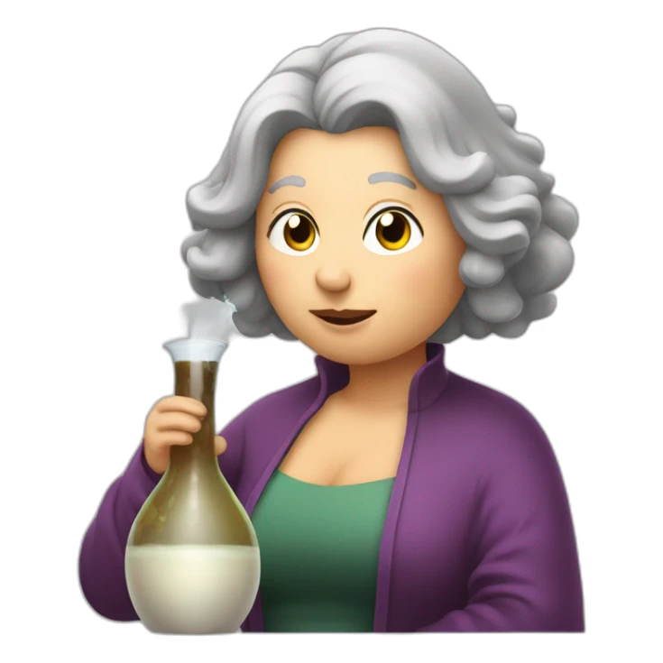 Grey hair fat faced woman drinking a potion sticker