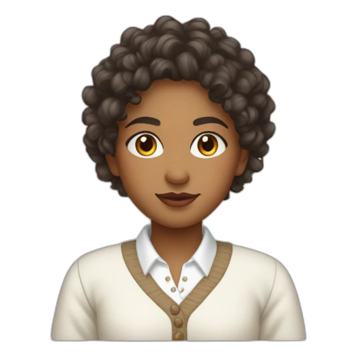 curly hair indian girl wearing a collared long sleeve white shirt under a white sweatervest sticker