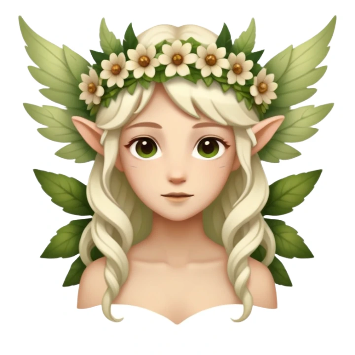 a forest fae spirit with leafy wings and flower crown sticker