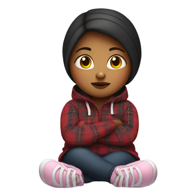 girl in plaid hoodie sitting fat sticker