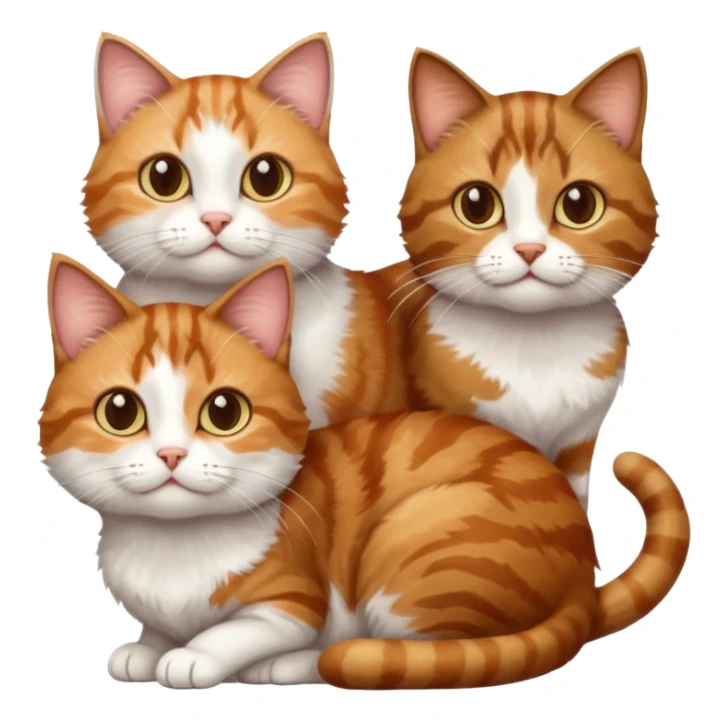 3 sibling cats each are various different natural colours; brown tabby and white, calico, and ginger and white sticker
