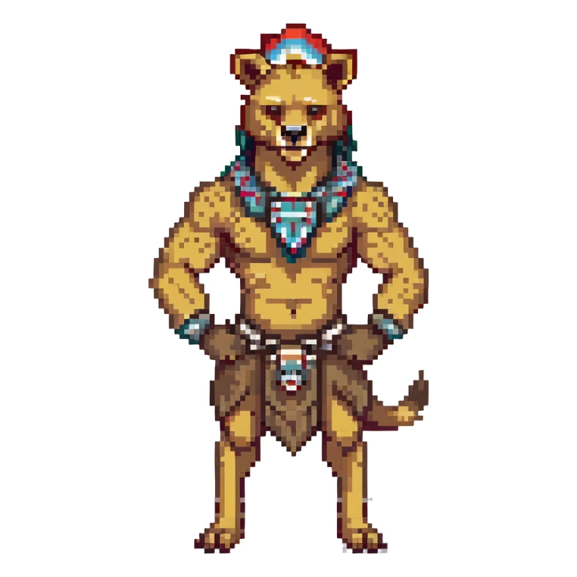 A native strong buff hyena with war bonnet flexing posing full body holding a chopped off human head by the hair  sticker