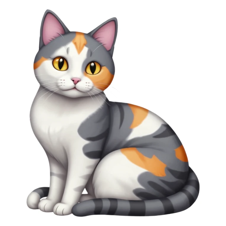 full body large dark grey and white cat cuddling a colourful light patched calico + white tabby cat  sticker