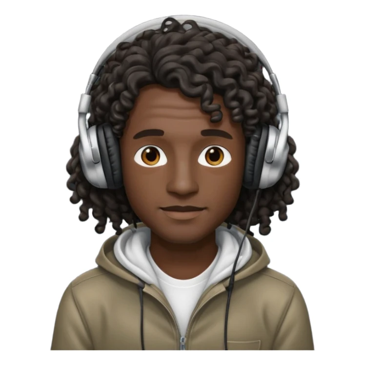 black long curly hair man wearing headphones no microphone sticker