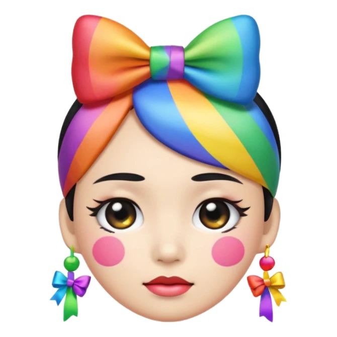 asian emoji face with bad thick black eyeliner and rainbow bow on head sticker