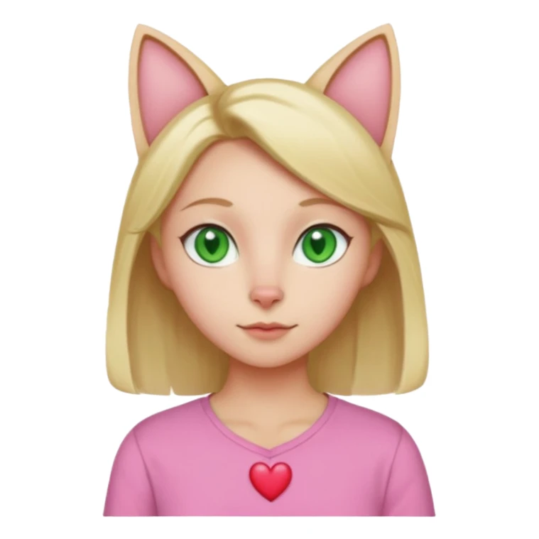 Squareded Ears Pink Skin Green Eyes Cat Shaped Pupils Heart Shaped Forehead Blonde Haired Pink Shirt  sticker