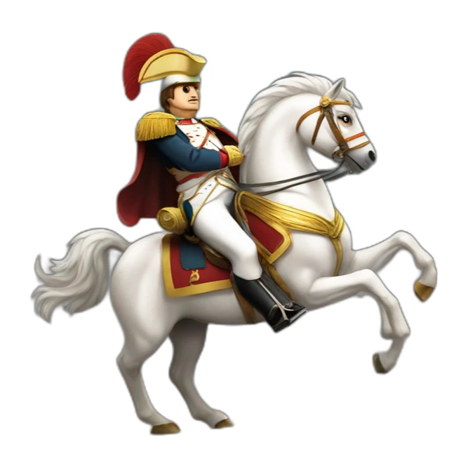 serious angry napoleon on white horse hold a golden eagle sticker