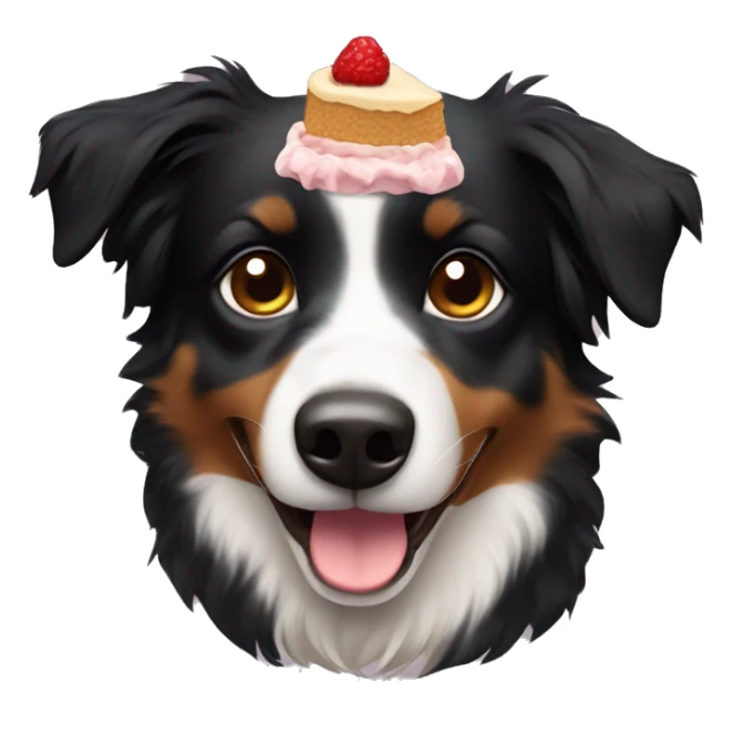 Small black australian shepherd dog with dessert  sticker