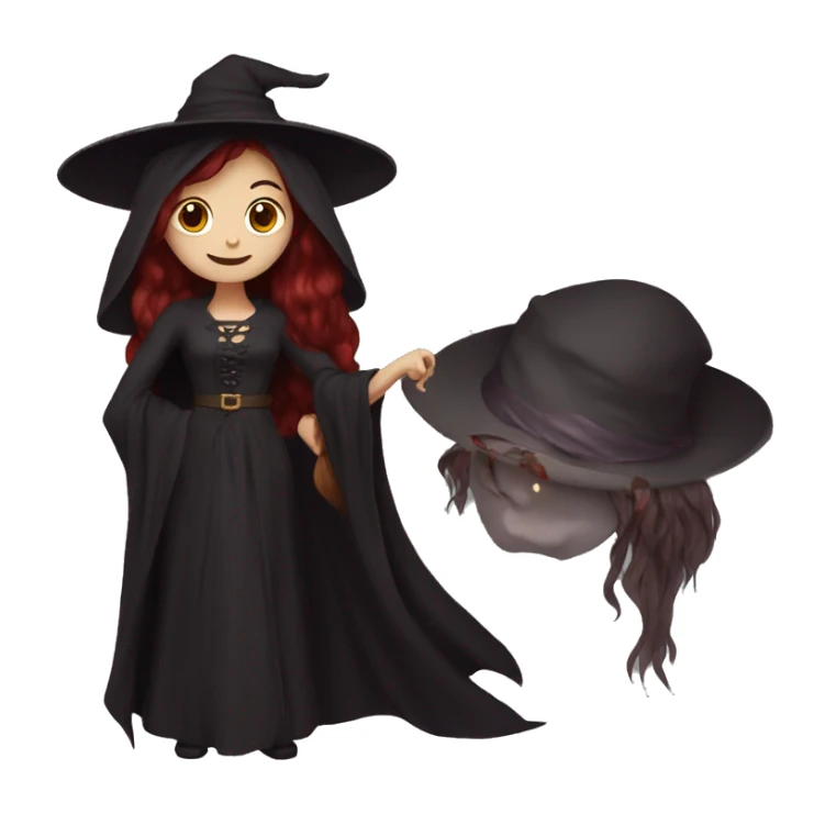 witch with dark red long hair sticker