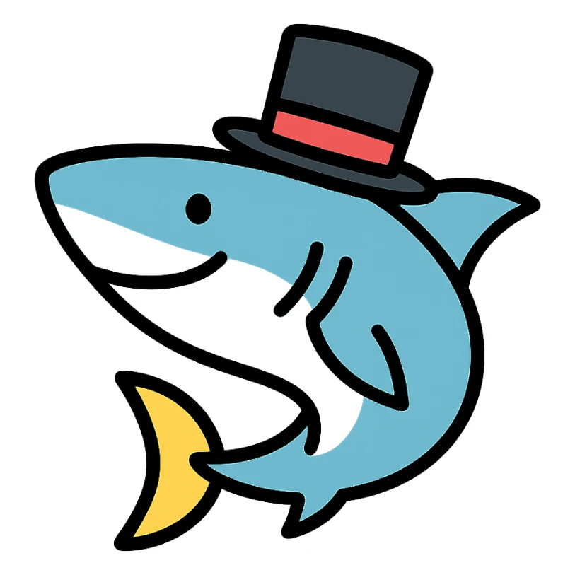color outline icon of a shark wearing a top hat sticker