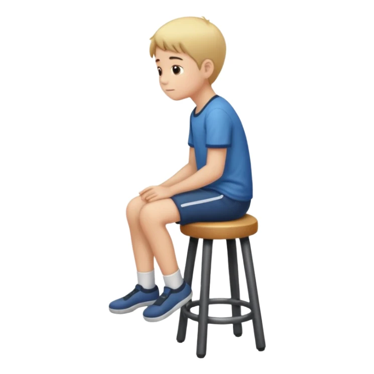 a boy is sitting on a stool seeing whole body on left side sticker