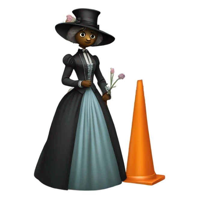 galora in Victorian dress elegant, full body, holding "big traffic cone" sticker