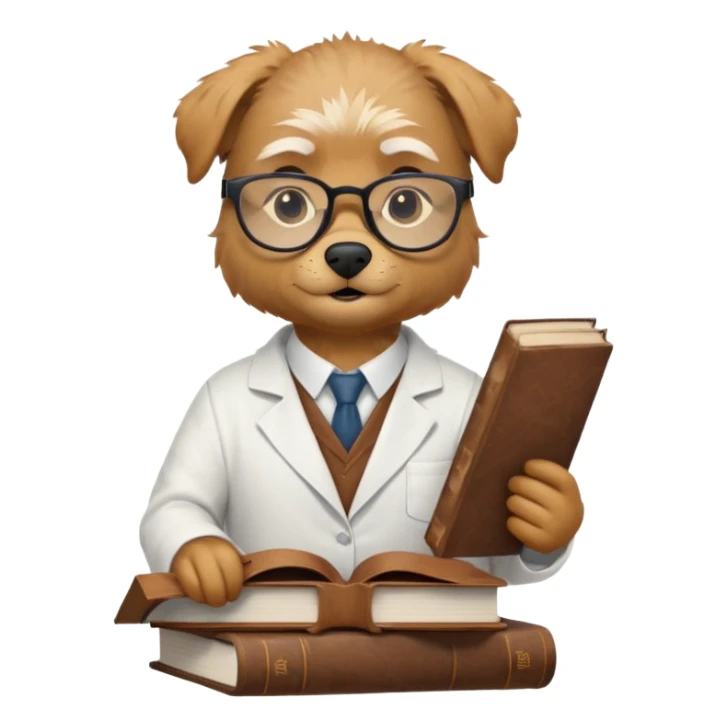Wise grif with glasses, wearing a lab coat, perched on a stack of books. sticker