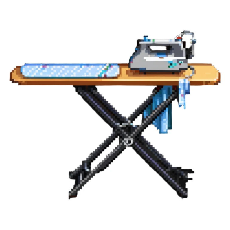 An ironing board with a clothes iron on it sticker