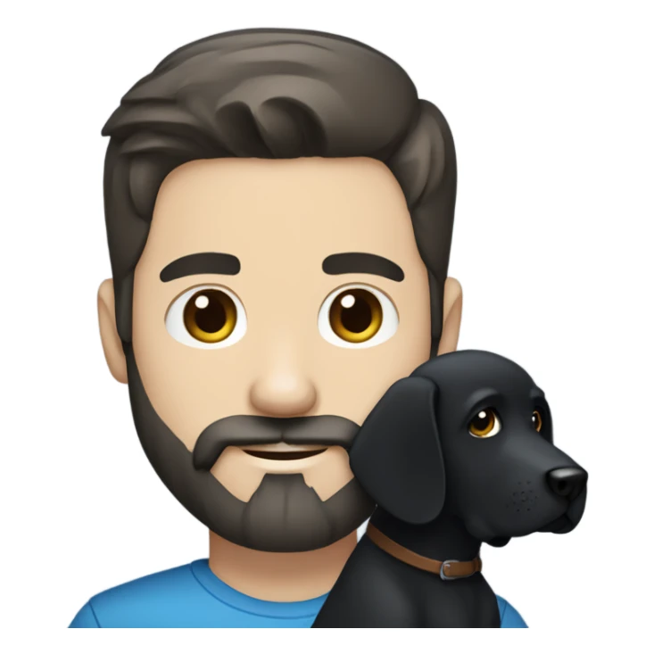 Dark hair blue eyes man beard and mustache holding black Labrador  sticker