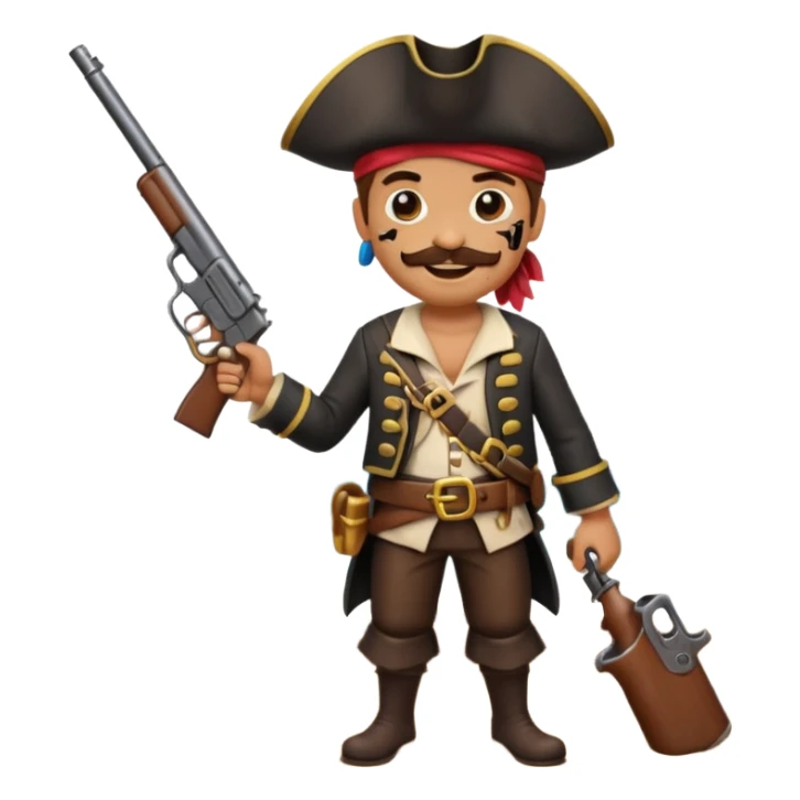Pirates emoji holding gun and standing on shore  sticker