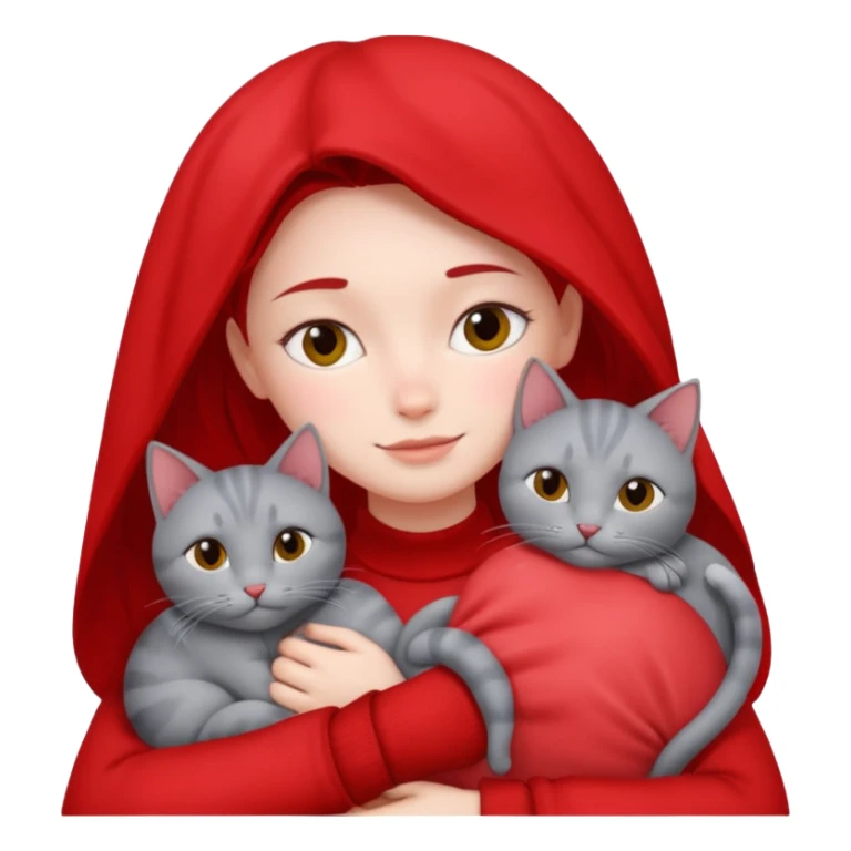 Make 20 gray cats cudling a person wearing all red  sticker