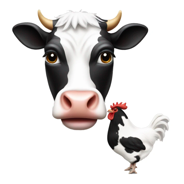 black and white cow with a chicken head sticker