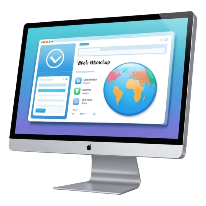 Create an emoji for UX/UI design. Show a monitor or tablet with a web interface mockup displayed on the screen. Use modern, professional colors. Do not include any emojis or smiley faces. Make the background transparent. sticker