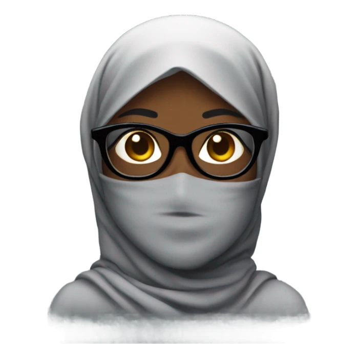 a darkskin lady with black swuared glasses and a hijab sticker