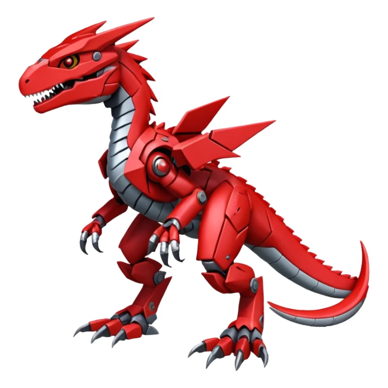 Cool Edgy Futuristic Red Digimon-Fakemon-Guilmon-Velociraptor-Dragon-Mecha full body sticker