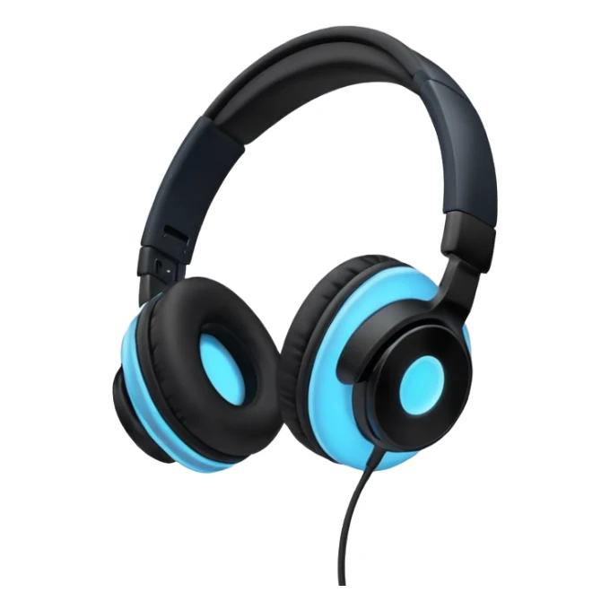 Cool black headphones tilted with a soft blue glow sticker
