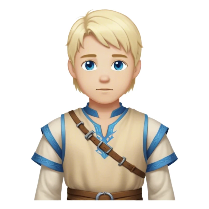 medieval summer outfit worn by a DnD themed fantasy male character. basic sleeveless tunic made of lightweight wool, slightly open at the sides for breathability. clothes only above the waist. The clothes full waist. The character's haven't arms. character is white-skinned, blonde hair, blue eyes, shoulder-length straight hair. sticker