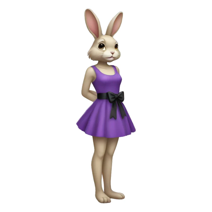 Female full body purple rabbit with a black bow sticker