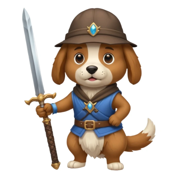 cool dog with a backwards hat wielding a large fantasy sword sticker