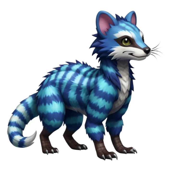 Sharp realistic Colorful translucent glowing Trico-Sergal-Furret-Ferret-Wolverine-Vernid-furry-fursona-fusion-Fakemon-animal-hybrid-creature, full body sticker