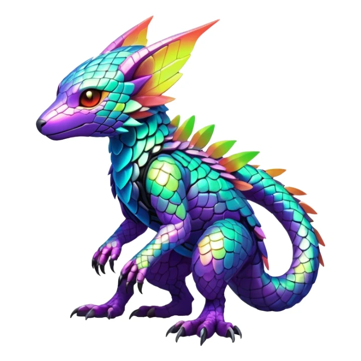 Tropical futuristic lush warm-colored modern colorful neon-colored cyber-Fakémon-Digimon-Trico-creature sticker