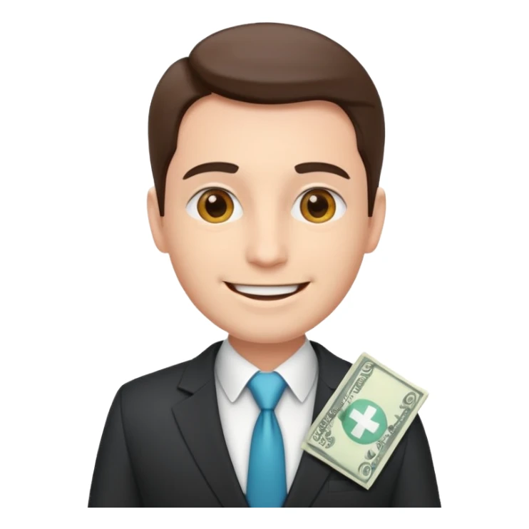 Happy CEO investing money to a hospital sticker
