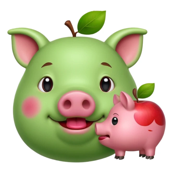 green pig with an apple in it's mouth sticker