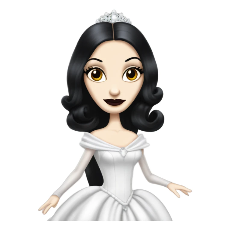 Tall realistic thin Morticia Addams Princess Leia in ruffled white-pearl ballet ball gown  sticker