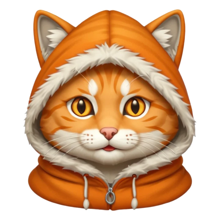 The emoji orange cat with a wolf's hood on its head
Lire this sticker