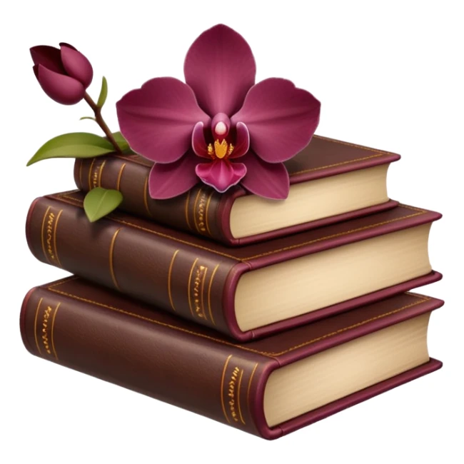Dark academia 3 brown books with small burgundi orchid sticker