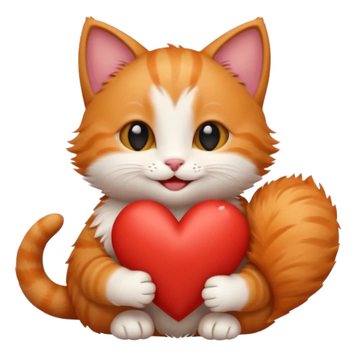 The ginger kitten is hugging a heart, very happy and smiling. sticker