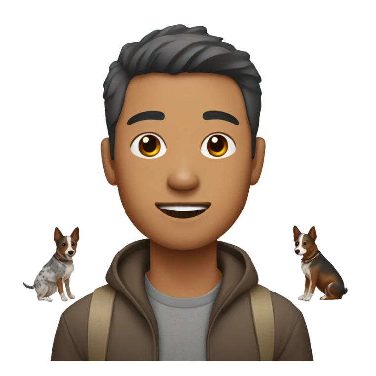 Asian man with brown/grey Australian cattle dog  sticker