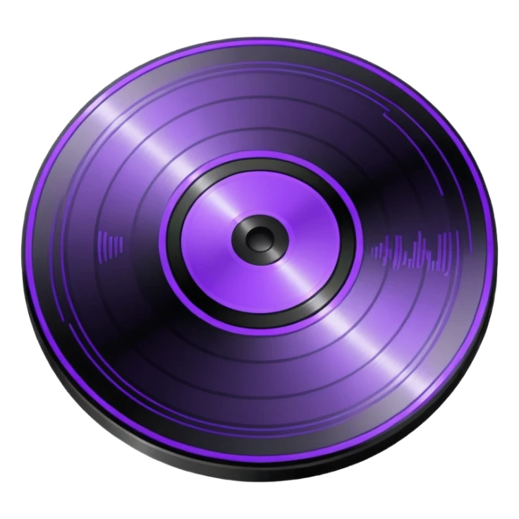 black pixel art record disc with a purple middle label, pixel art sticker