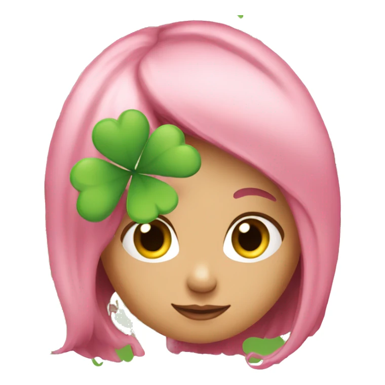 a pink-haired girl with clover sticker