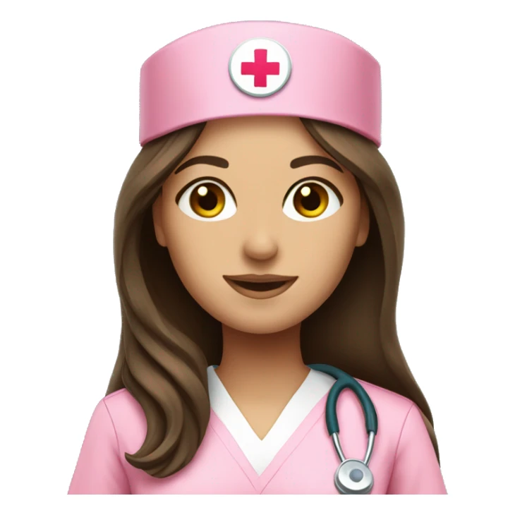 pretty brunette nurse with long hair in pink scrubs sticker