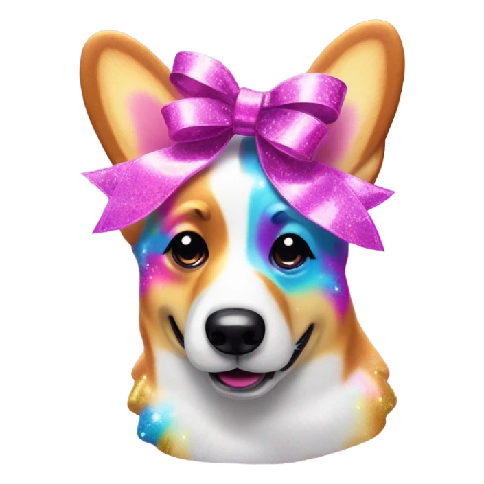 Lisa frank glitter corgi with ribbon bow on head sticker