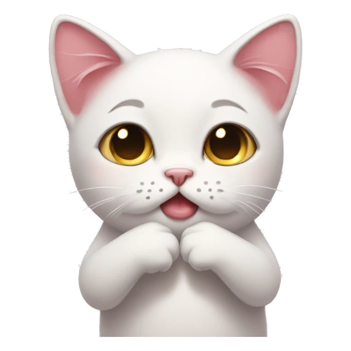 teary eye cat, pink bow, pleading hands together sticker